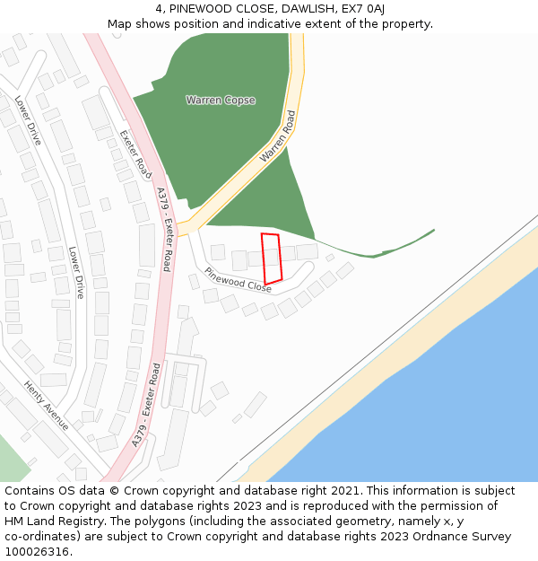 4, PINEWOOD CLOSE, DAWLISH, EX7 0AJ: Location map and indicative extent of plot