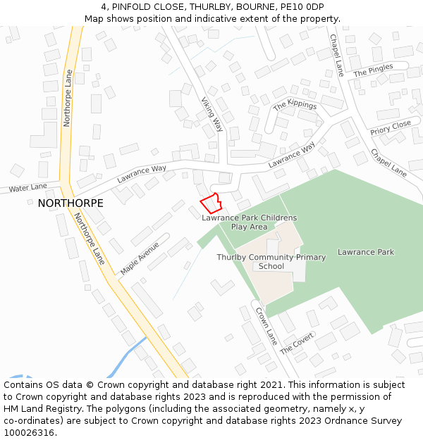 4, PINFOLD CLOSE, THURLBY, BOURNE, PE10 0DP: Location map and indicative extent of plot