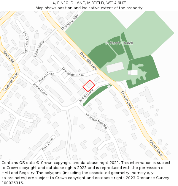 4, PINFOLD LANE, MIRFIELD, WF14 9HZ: Location map and indicative extent of plot