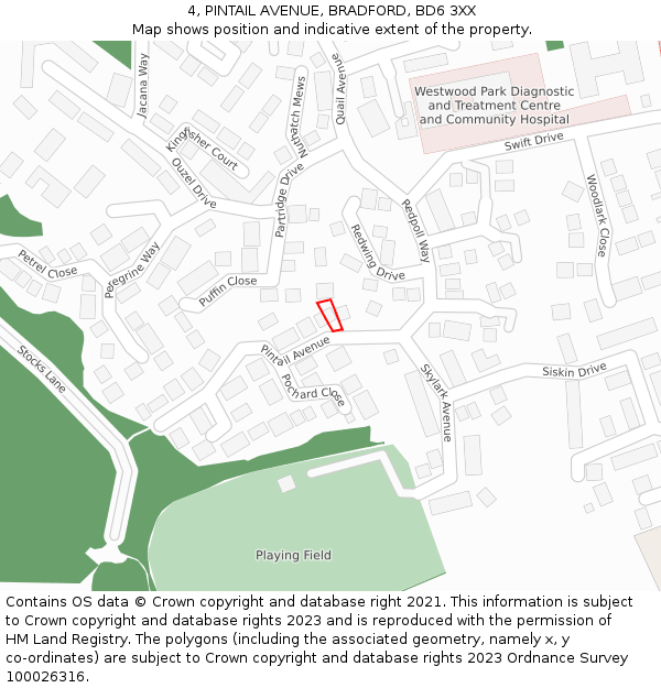 4, PINTAIL AVENUE, BRADFORD, BD6 3XX: Location map and indicative extent of plot