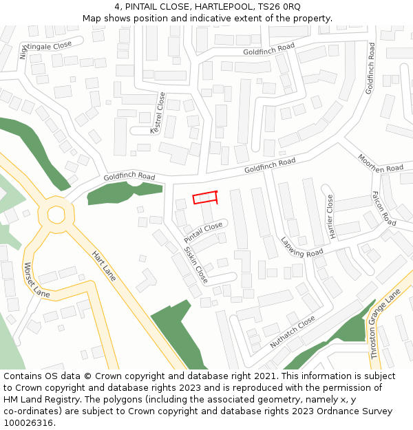 4, PINTAIL CLOSE, HARTLEPOOL, TS26 0RQ: Location map and indicative extent of plot