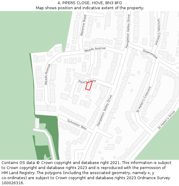 4, PIPERS CLOSE, HOVE, BN3 8FG: Location map and indicative extent of plot