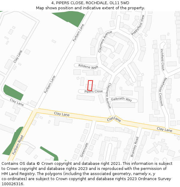 4, PIPERS CLOSE, ROCHDALE, OL11 5WD: Location map and indicative extent of plot