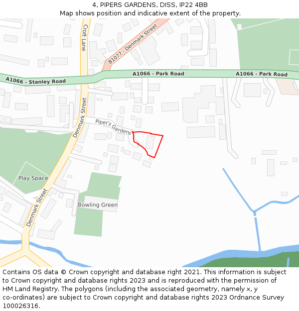 4, PIPERS GARDENS, DISS, IP22 4BB: Location map and indicative extent of plot
