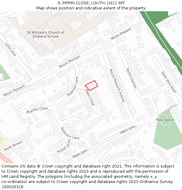 4, PIPPIN CLOSE, LOUTH, LN11 9FF: Location map and indicative extent of plot