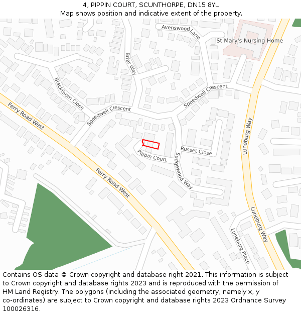 4, PIPPIN COURT, SCUNTHORPE, DN15 8YL: Location map and indicative extent of plot