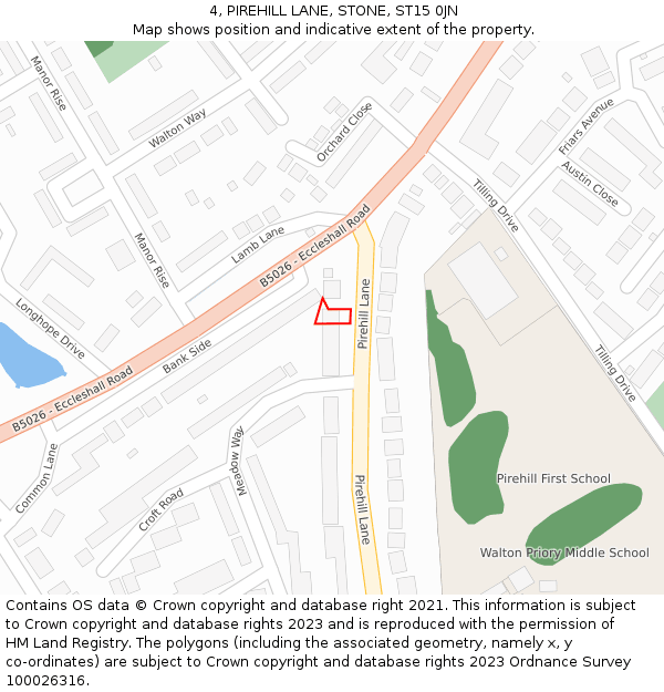 4, PIREHILL LANE, STONE, ST15 0JN: Location map and indicative extent of plot