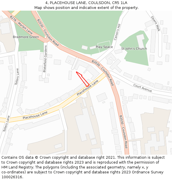 4, PLACEHOUSE LANE, COULSDON, CR5 1LA: Location map and indicative extent of plot