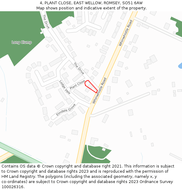4, PLANT CLOSE, EAST WELLOW, ROMSEY, SO51 6AW: Location map and indicative extent of plot