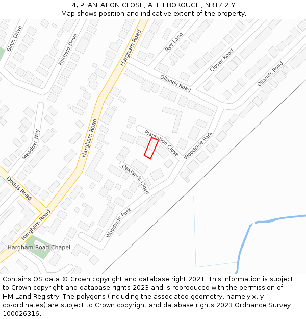 4, PLANTATION CLOSE, ATTLEBOROUGH, NR17 2LY: Location map and indicative extent of plot