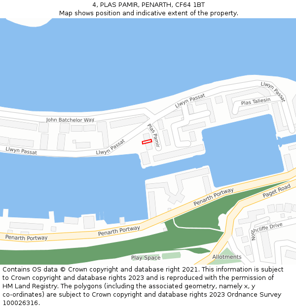 4, PLAS PAMIR, PENARTH, CF64 1BT: Location map and indicative extent of plot