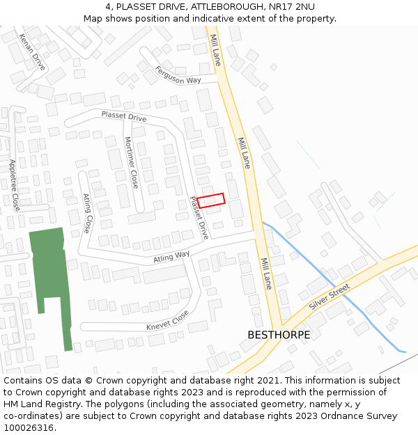 4, PLASSET DRIVE, ATTLEBOROUGH, NR17 2NU: Location map and indicative extent of plot