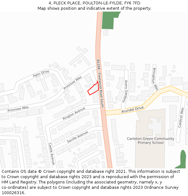 4, PLECK PLACE, POULTON-LE-FYLDE, FY6 7FD: Location map and indicative extent of plot