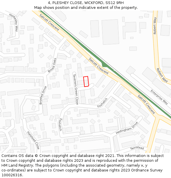 4, PLESHEY CLOSE, WICKFORD, SS12 9RH: Location map and indicative extent of plot