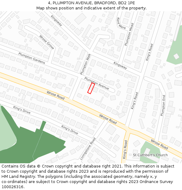 4, PLUMPTON AVENUE, BRADFORD, BD2 1PE: Location map and indicative extent of plot
