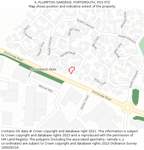 4, PLUMPTON GARDENS, PORTSMOUTH, PO3 5TZ: Location map and indicative extent of plot