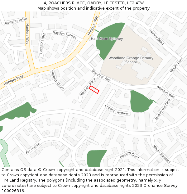4, POACHERS PLACE, OADBY, LEICESTER, LE2 4TW: Location map and indicative extent of plot