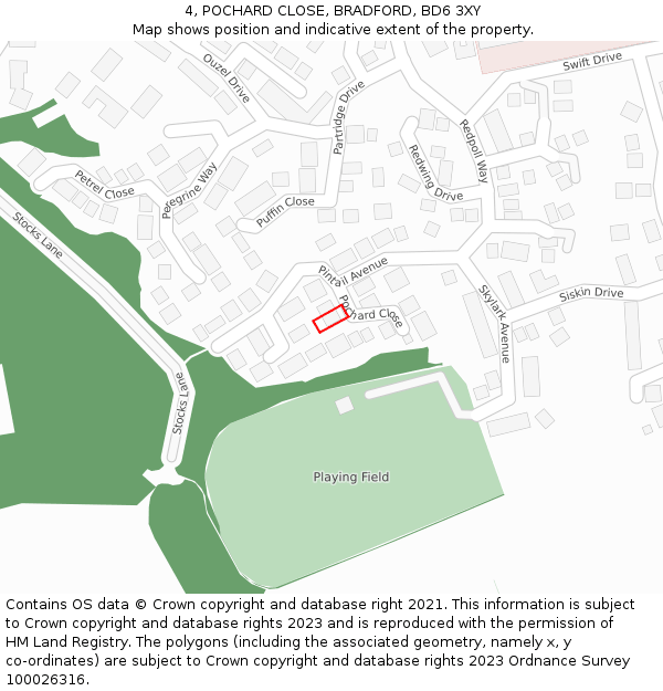 4, POCHARD CLOSE, BRADFORD, BD6 3XY: Location map and indicative extent of plot
