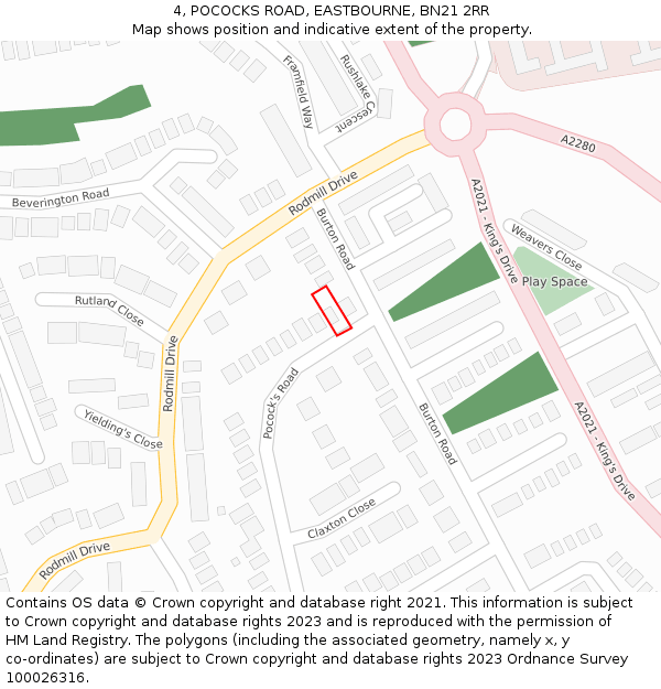 4, POCOCKS ROAD, EASTBOURNE, BN21 2RR: Location map and indicative extent of plot