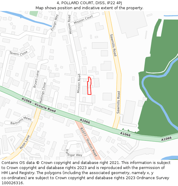 4, POLLARD COURT, DISS, IP22 4PJ: Location map and indicative extent of plot