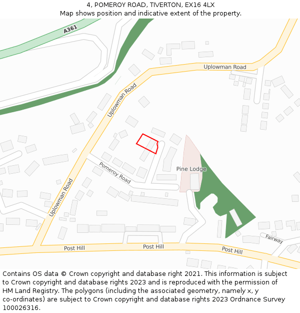 4, POMEROY ROAD, TIVERTON, EX16 4LX: Location map and indicative extent of plot