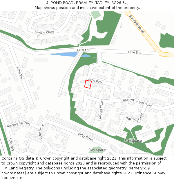 4, POND ROAD, BRAMLEY, TADLEY, RG26 5UJ: Location map and indicative extent of plot