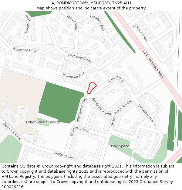 4, PONDMORE WAY, ASHFORD, TN25 4LU: Location map and indicative extent of plot