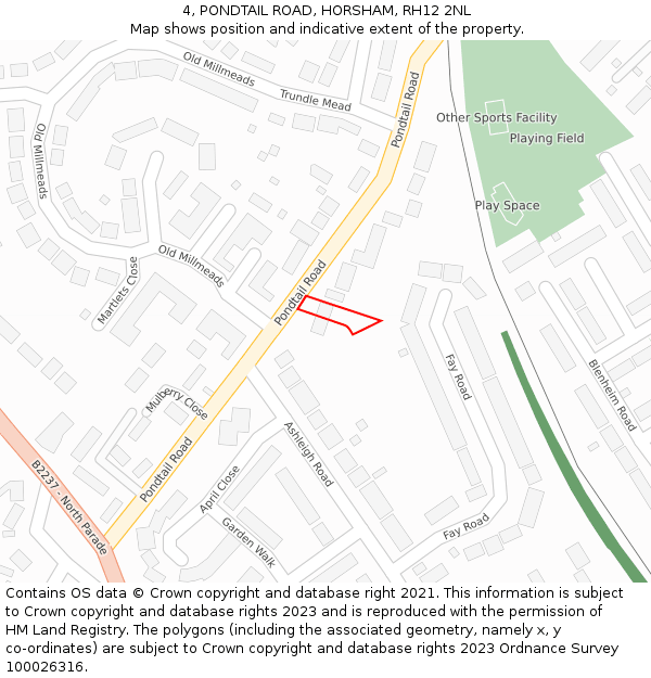 4, PONDTAIL ROAD, HORSHAM, RH12 2NL: Location map and indicative extent of plot