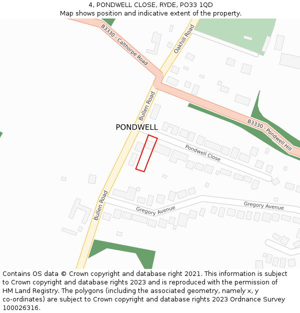 4, PONDWELL CLOSE, RYDE, PO33 1QD: Location map and indicative extent of plot