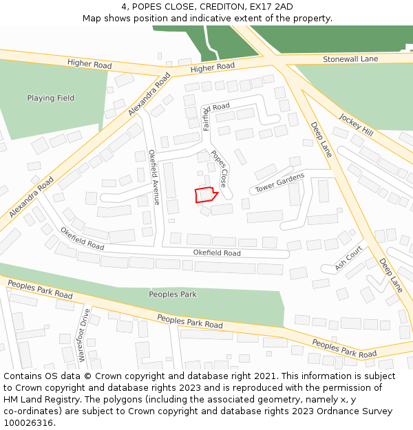 4, POPES CLOSE, CREDITON, EX17 2AD: Location map and indicative extent of plot