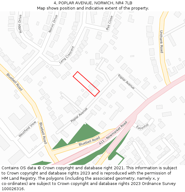 4, POPLAR AVENUE, NORWICH, NR4 7LB: Location map and indicative extent of plot