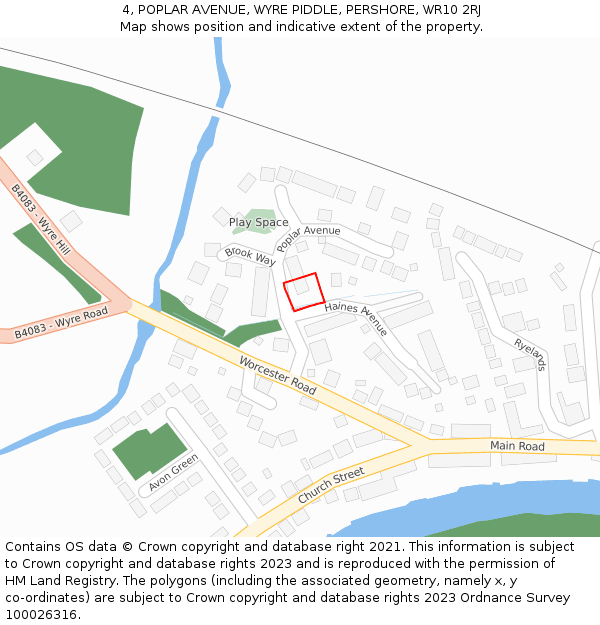 4, POPLAR AVENUE, WYRE PIDDLE, PERSHORE, WR10 2RJ: Location map and indicative extent of plot