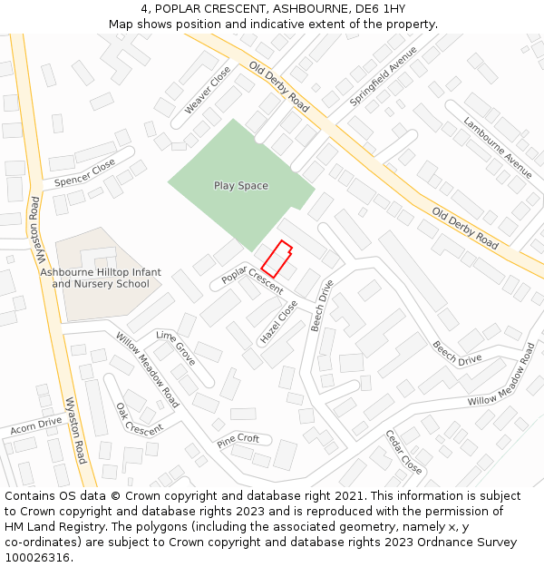 4, POPLAR CRESCENT, ASHBOURNE, DE6 1HY: Location map and indicative extent of plot