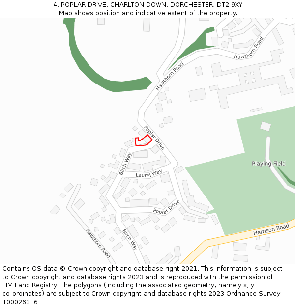 4, POPLAR DRIVE, CHARLTON DOWN, DORCHESTER, DT2 9XY: Location map and indicative extent of plot