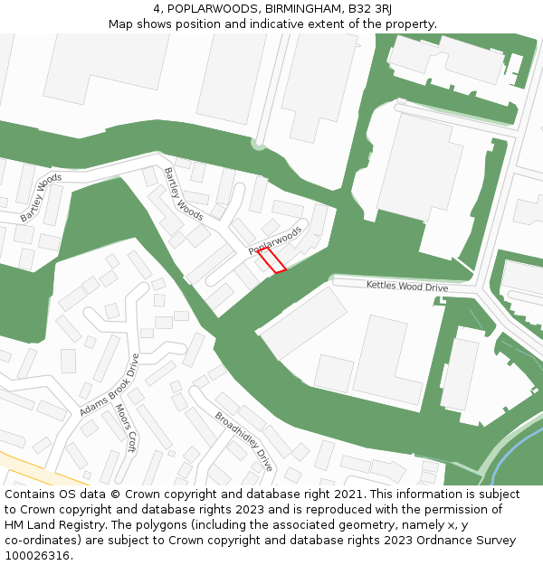 4, POPLARWOODS, BIRMINGHAM, B32 3RJ: Location map and indicative extent of plot