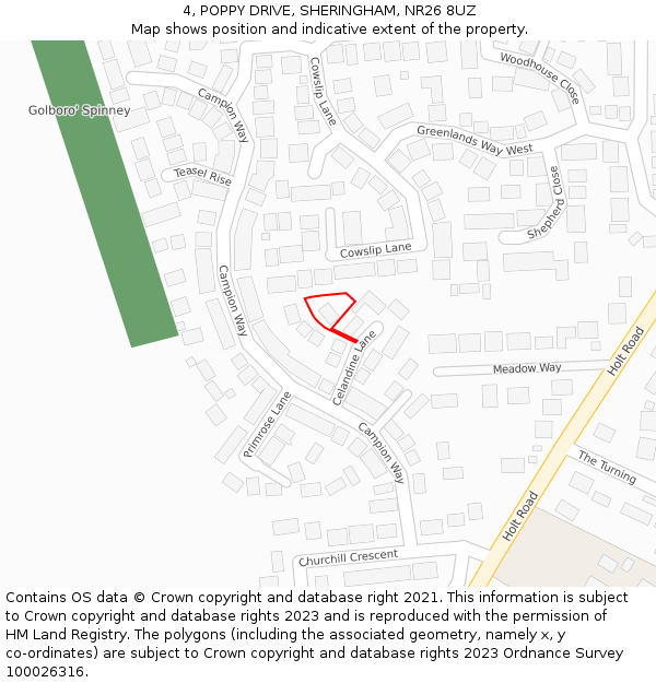 4, POPPY DRIVE, SHERINGHAM, NR26 8UZ: Location map and indicative extent of plot