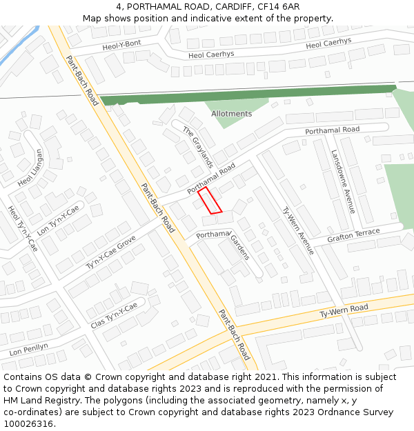 4, PORTHAMAL ROAD, CARDIFF, CF14 6AR: Location map and indicative extent of plot