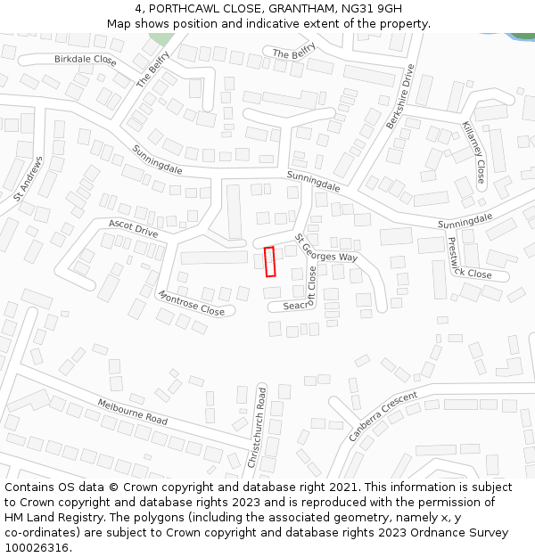 4, PORTHCAWL CLOSE, GRANTHAM, NG31 9GH: Location map and indicative extent of plot