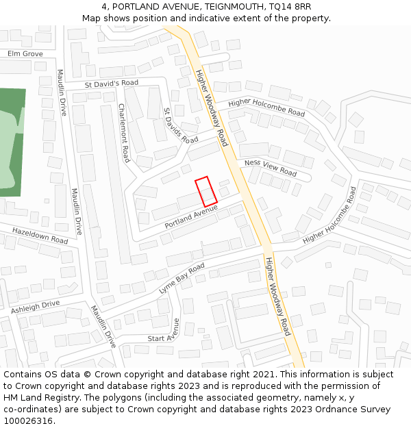 4, PORTLAND AVENUE, TEIGNMOUTH, TQ14 8RR: Location map and indicative extent of plot