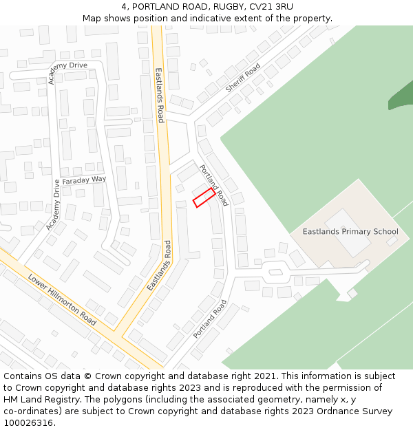 4, PORTLAND ROAD, RUGBY, CV21 3RU: Location map and indicative extent of plot