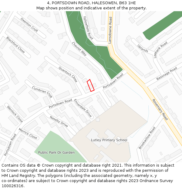 4, PORTSDOWN ROAD, HALESOWEN, B63 1HE: Location map and indicative extent of plot