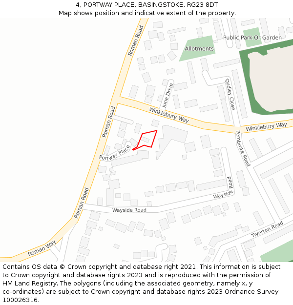 4, PORTWAY PLACE, BASINGSTOKE, RG23 8DT: Location map and indicative extent of plot