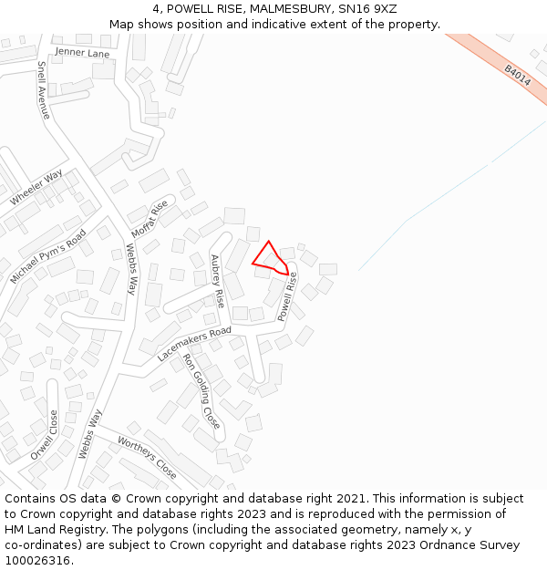 4, POWELL RISE, MALMESBURY, SN16 9XZ: Location map and indicative extent of plot