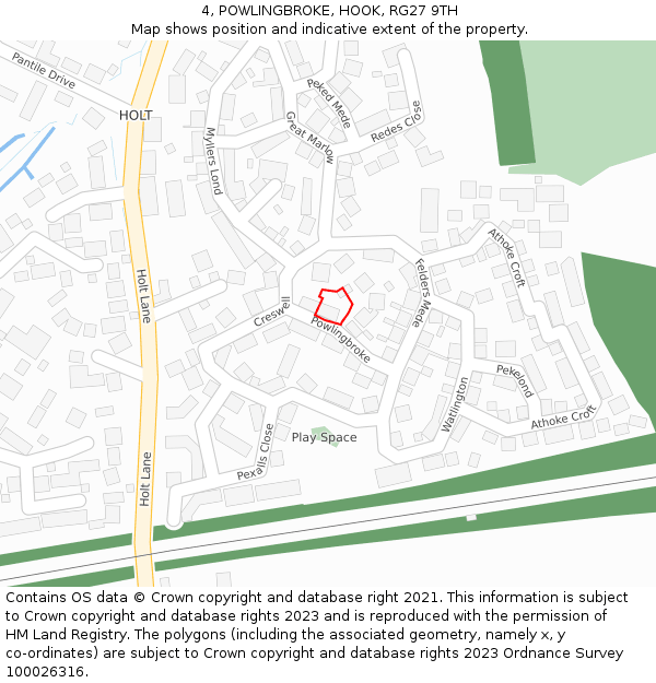 4, POWLINGBROKE, HOOK, RG27 9TH: Location map and indicative extent of plot