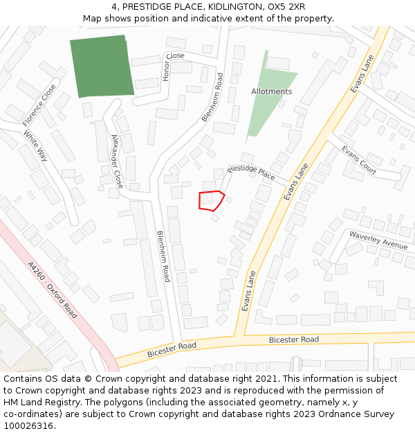 4, PRESTIDGE PLACE, KIDLINGTON, OX5 2XR: Location map and indicative extent of plot