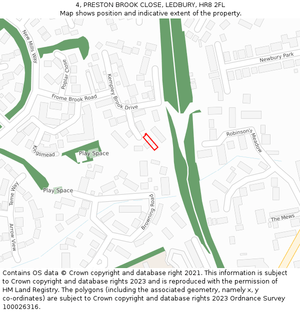 4, PRESTON BROOK CLOSE, LEDBURY, HR8 2FL: Location map and indicative extent of plot