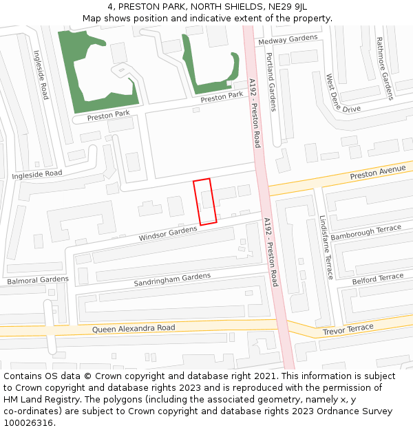 4, PRESTON PARK, NORTH SHIELDS, NE29 9JL: Location map and indicative extent of plot