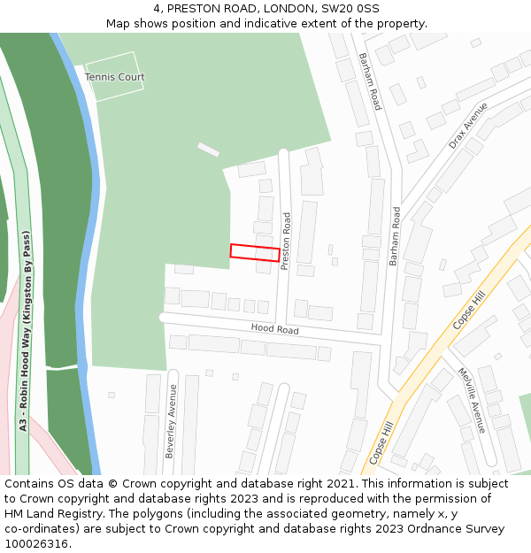 4, PRESTON ROAD, LONDON, SW20 0SS: Location map and indicative extent of plot