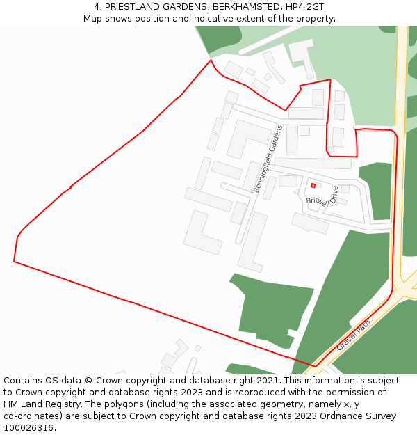 4, PRIESTLAND GARDENS, BERKHAMSTED, HP4 2GT: Location map and indicative extent of plot