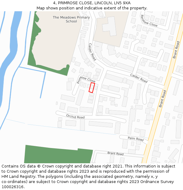 4, PRIMROSE CLOSE, LINCOLN, LN5 9XA: Location map and indicative extent of plot